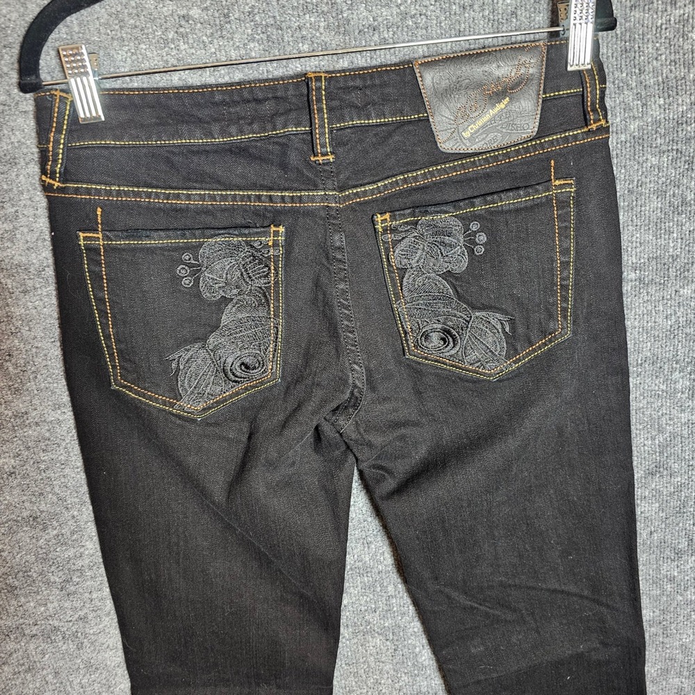 Ed Hardy Christian Audigier Womens Black Straight Leg Jeans Geisha Embroidery 28 - Picture 10 of 11
